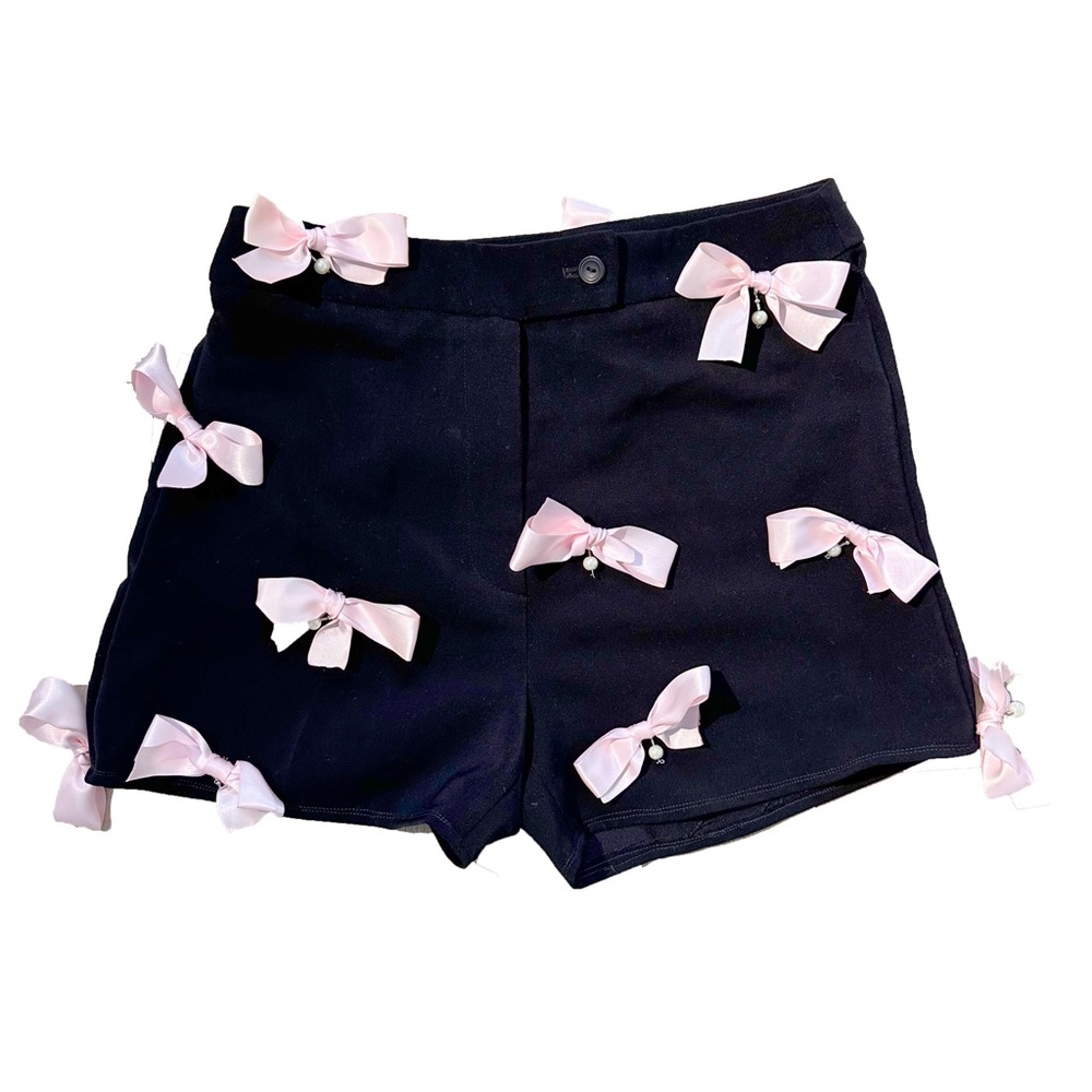 Black Shorts with Pink Ribbon Bow Details